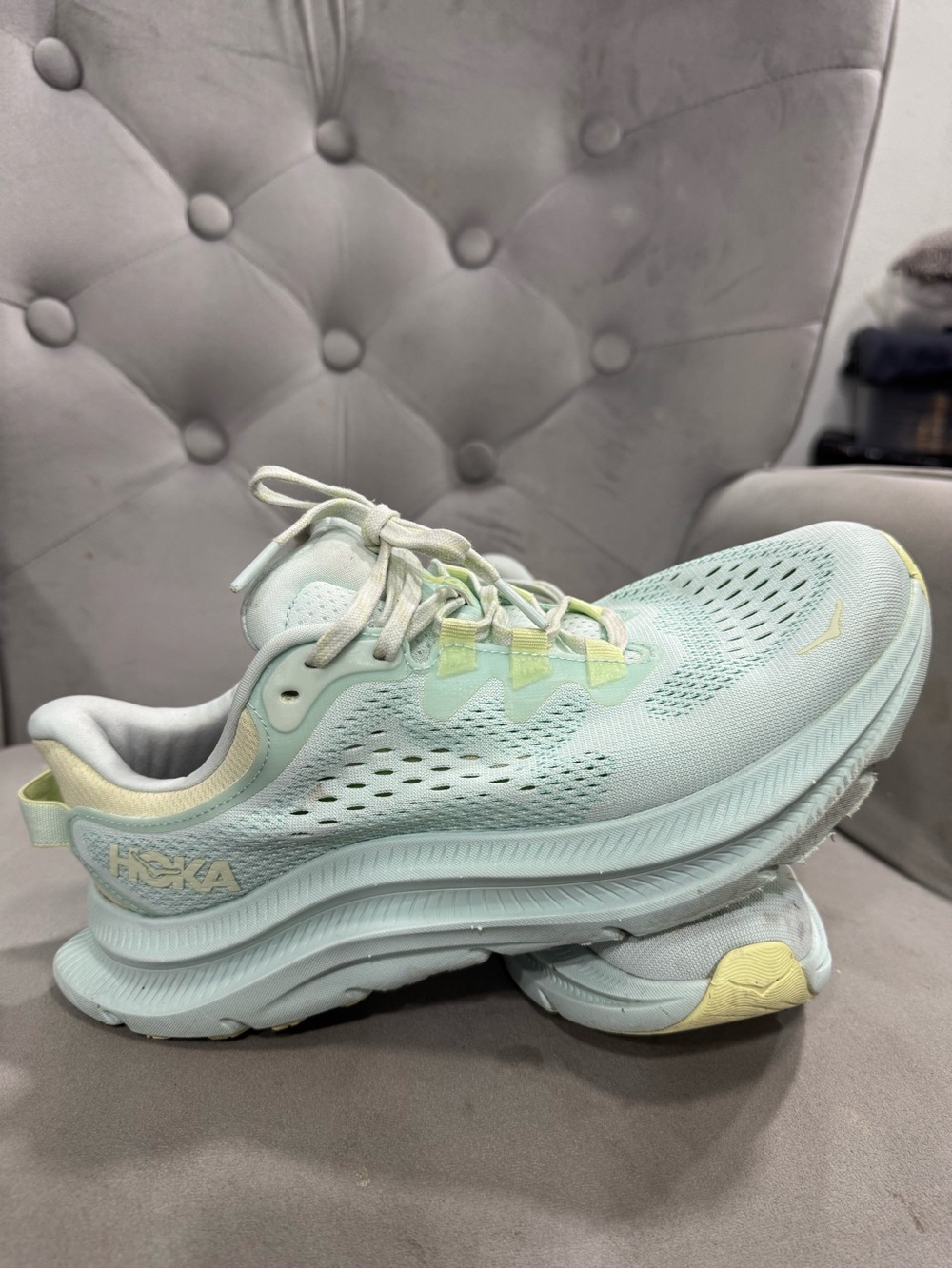 Hoka One One Women's Mint Green with Pale Yellow Running Shoes